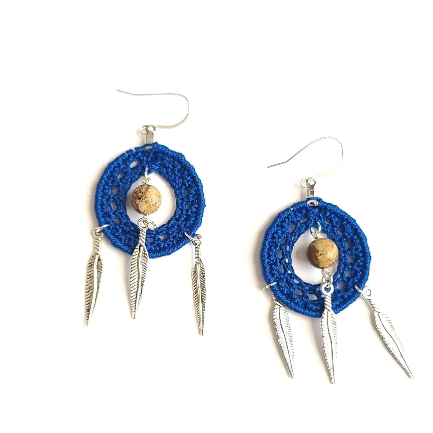 Picture Jasper Dangle Earrings with feathers-2