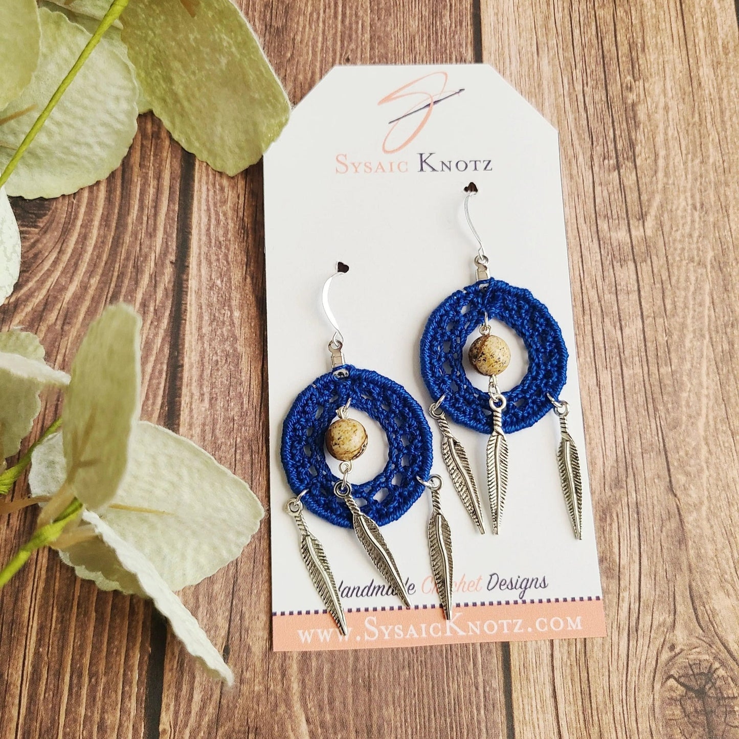 Picture Jasper Dangle Earrings with feathers-3